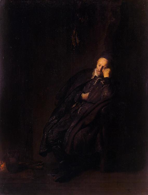 REMBRANDT Harmenszoon van Rijn An old man asleep at the Hearth (mk33)